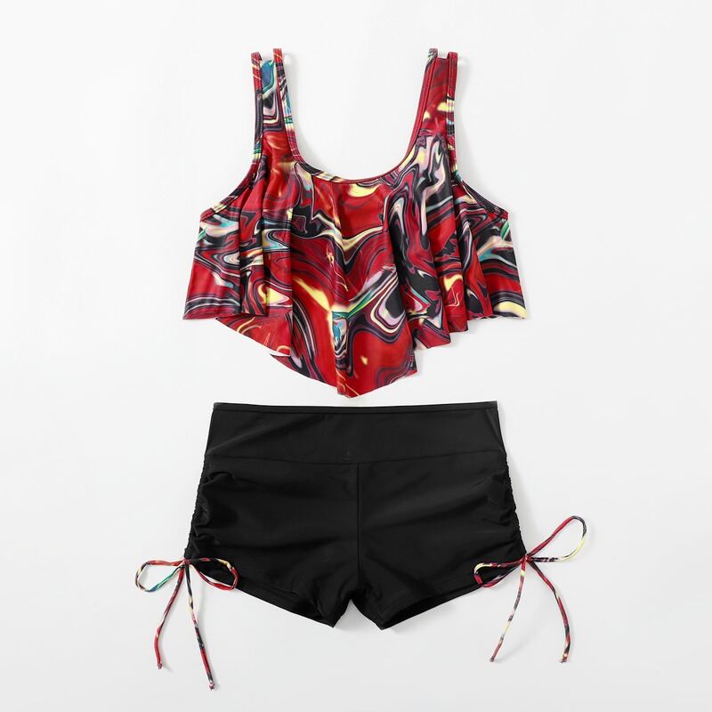 

Graphic Hanky Hem Bikini Swimsuit, Multicolor