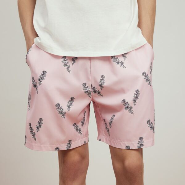 

X Catsneeze Unisex Floral Graphic Drawstring Shorts, Baby pink
