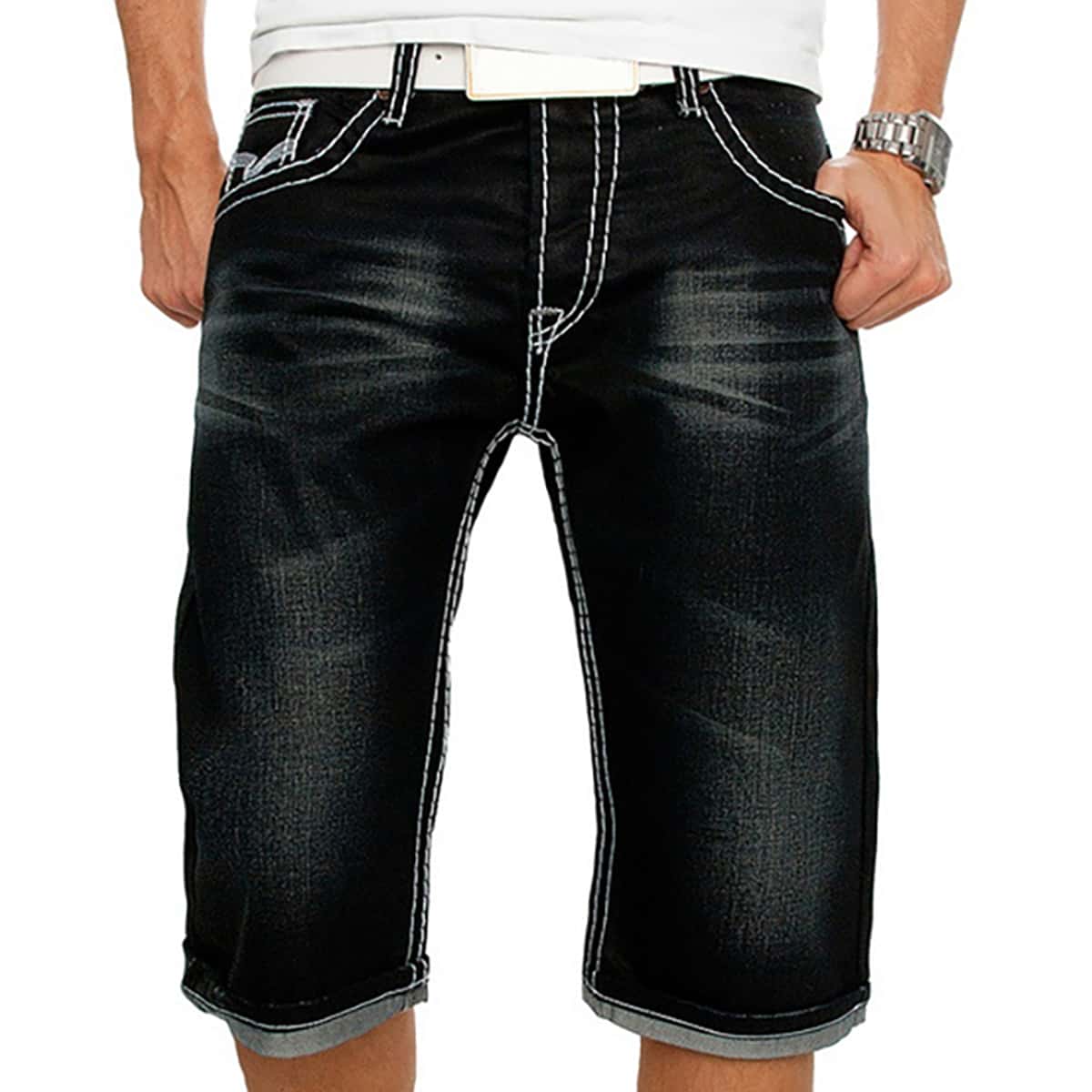 

Guys Washed Pocket Denim Shorts, Black
