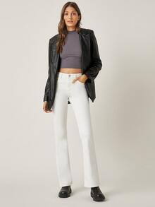 SHEIN 高腰晚餐約會喇叭牛仔褲 - 白色 - 查看 7