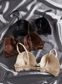 3pack Contrast Spets Super Push Up Microfiber T-shirt BH Set