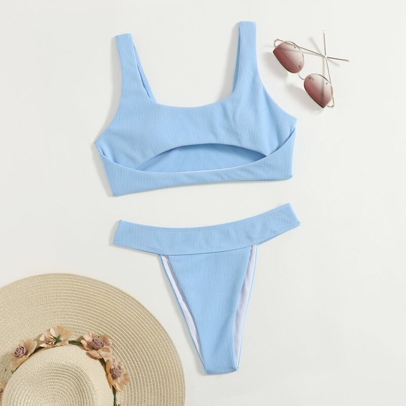 

Solid Cut Out Bikini Swimsuit, Baby blue