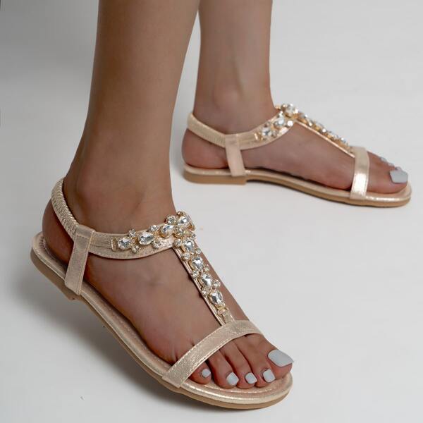 

Rhinestone Decor Strappy Sandals, Gold