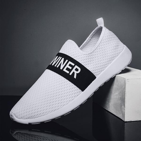 

Men Letter Graphic Slip-On Running Shoes, White