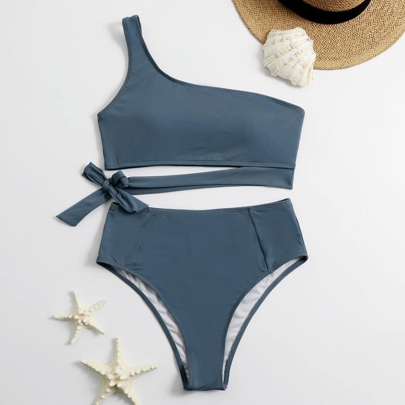 

Solid Knot Cut Out Bikini Swimsuit, Dark grey