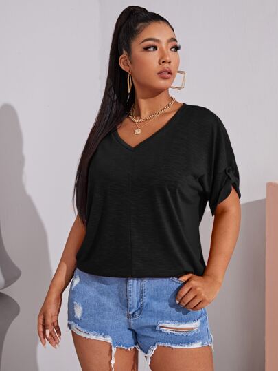 SHEIN EZwear Plus Rolled Tab Sleeve Tee