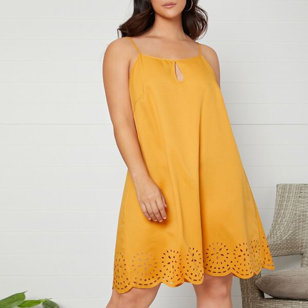 

Plus Laser Cut Scallop Edge Cami Dress, Yellow
