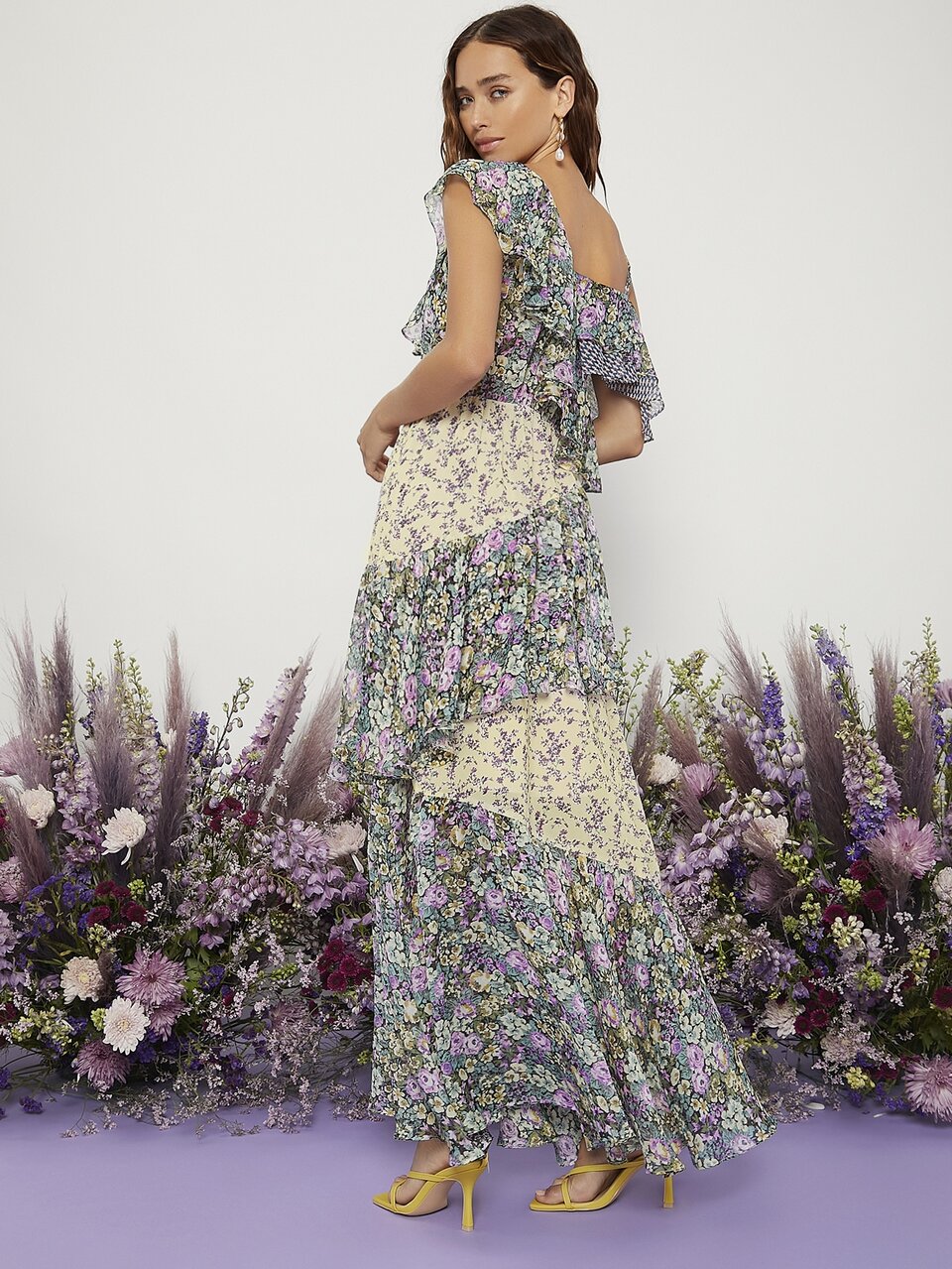 Asymmetric Neck Layered Floral Dress