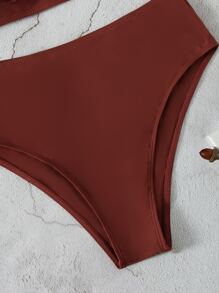 荷葉邊高腰比基尼 - 紅木色 - 查看 3
