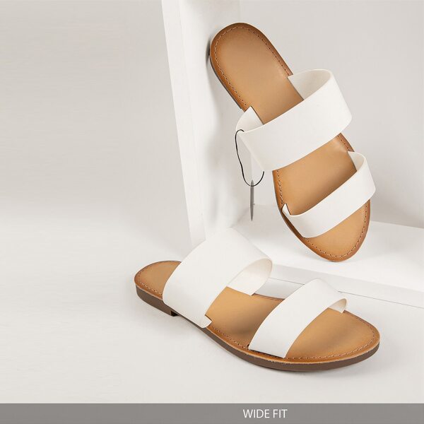 

Pleather Double Strap Wide-Fit Slides, White