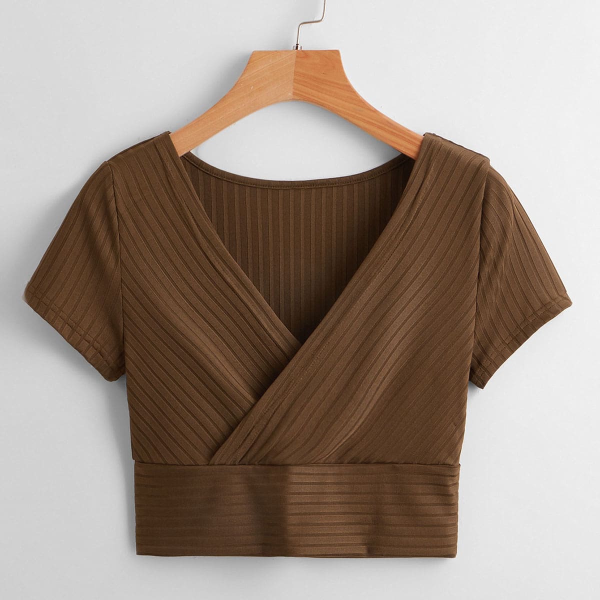 

Solid Ribbed Crop Tee, Coffee brown