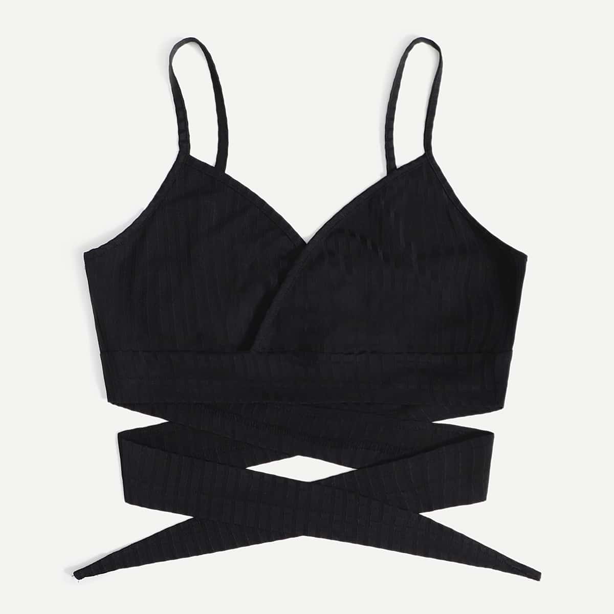 

Solid Criss Cross Crop Cami, Black