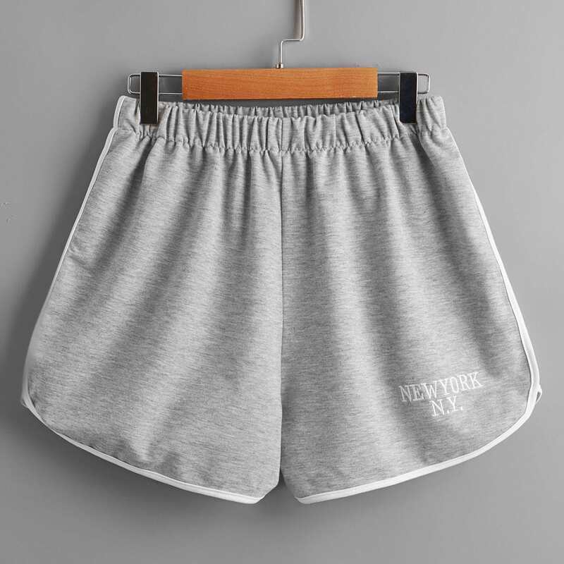 

Letter Embroidery Dolphin Shorts, Grey