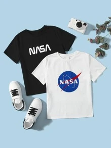 SHEIN 男童2件字母圖案T恤 - 黑與白 - 查看 1