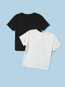 SHEIN 男童2件字母圖案T恤 - 黑與白 - 查看 2