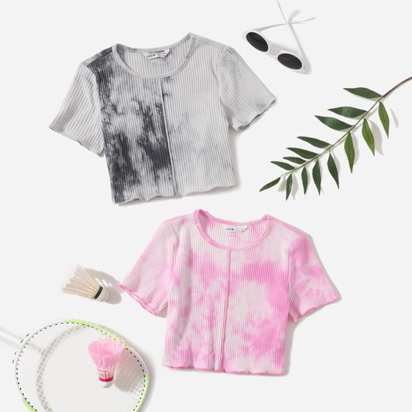 

Girls 2 Pack Tie Dye Rib-knit Tee, Multicolor