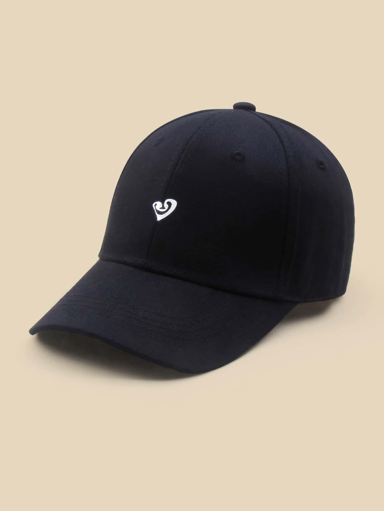 Heart Print Baseball Cap - Black - View 1