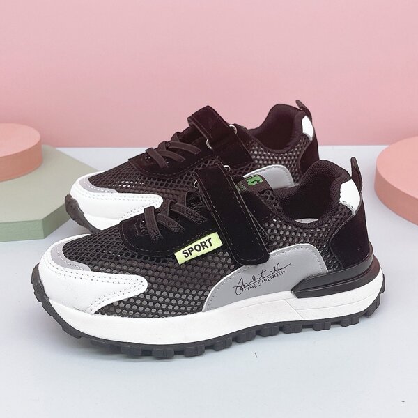 

Boys Letter Graphic Mesh Sneakers, Black