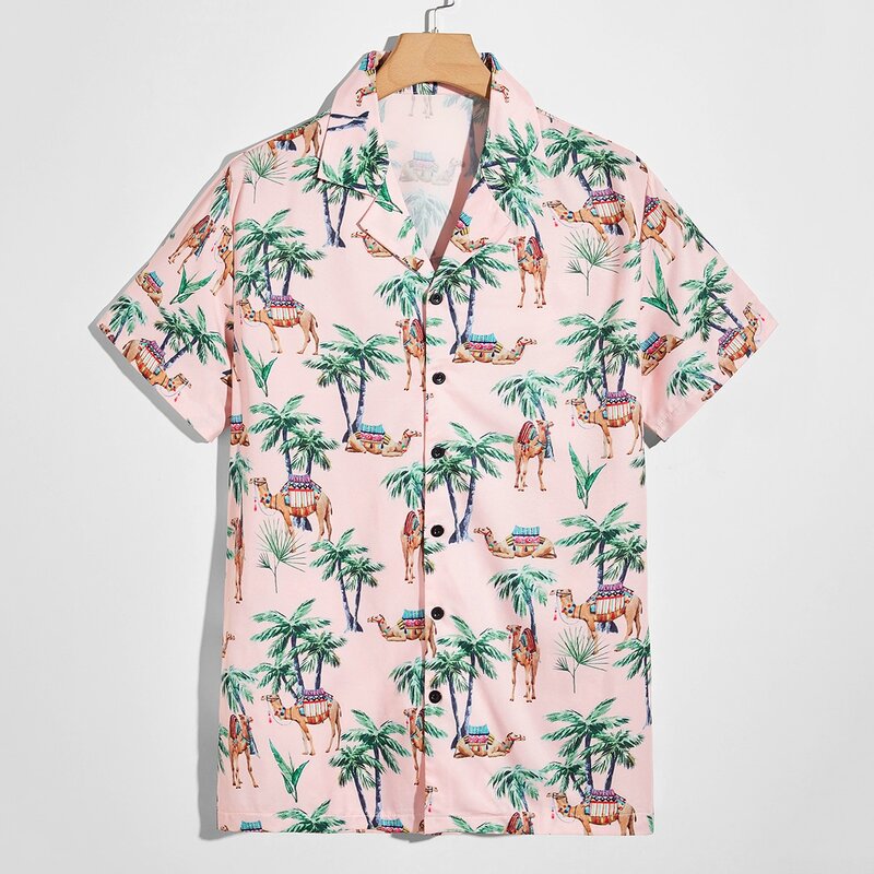 

Guys Tropical Graphic Button Front Shirt, Pink
