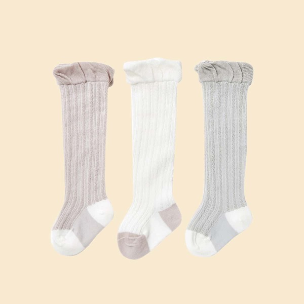 

3pairs Baby Color Block Over The Knee Socks, Multicolor