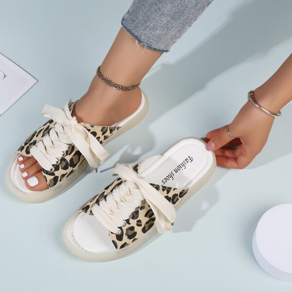 

Lace-up Front Leopard Slide Sandals, Multicolor