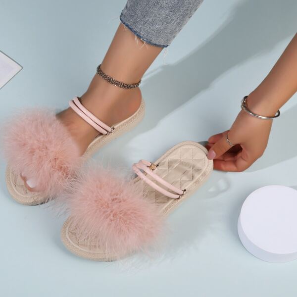 

Minimalist Fluffy Slide Sandals, Pink