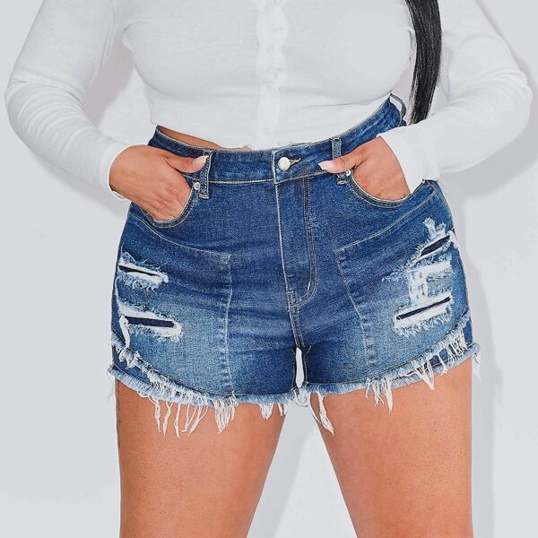 

Plus Ripped Raw Hem Denim Shorts, Dark wash