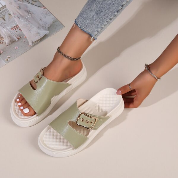 

Eyelet Buckle Decor Cut Out Slide Sandals, Green