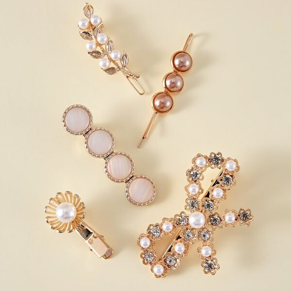 

5pcs Faux Pearl Decor Hair Clip, Multicolor