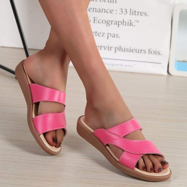 

Minimalist Cut Out Leather Slide Sandals, Pink