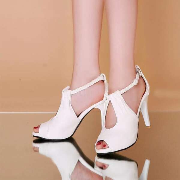 

Peep Toe Cut Out Stiletto Pumps, White