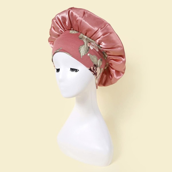 

Leaf Print Hair Bonnet, Watermelon pink