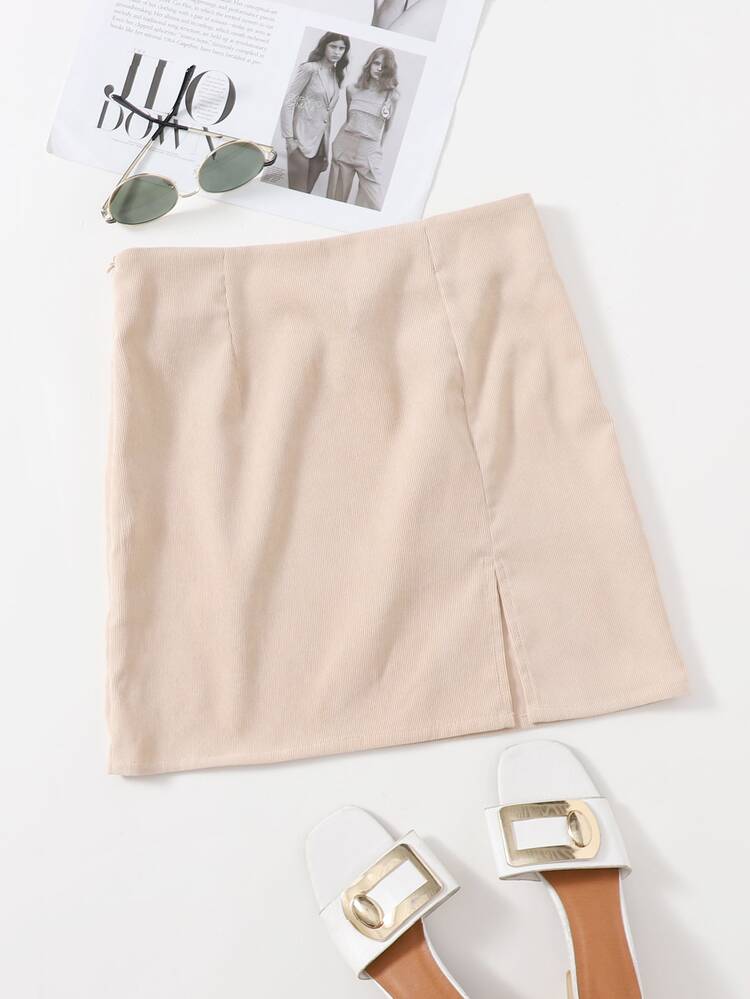 Muchica Split Hem Corduroy Mini Skirt - Apricot - View 1