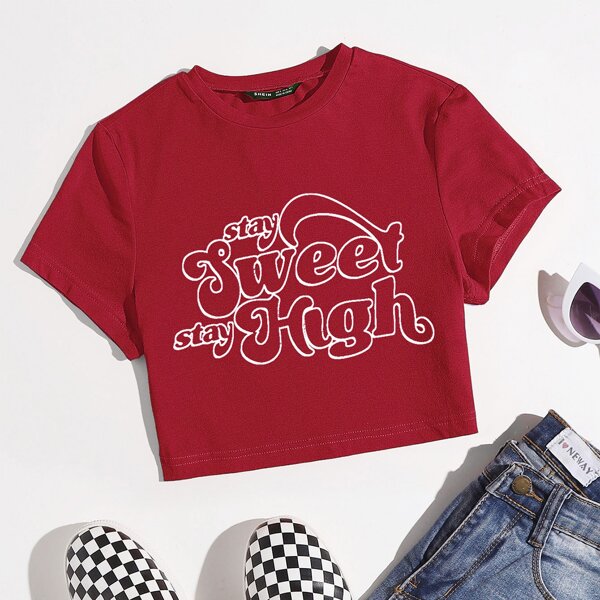 

Neon Orange Letter Graphic Crop Tee, Red