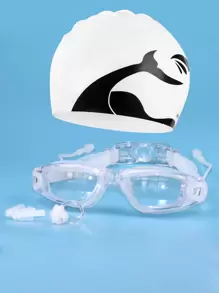 Set de gafas de natación, gorro, tapones para los oídos y pinza nasal con protección antivaho y UV - Blanco - Ver 1