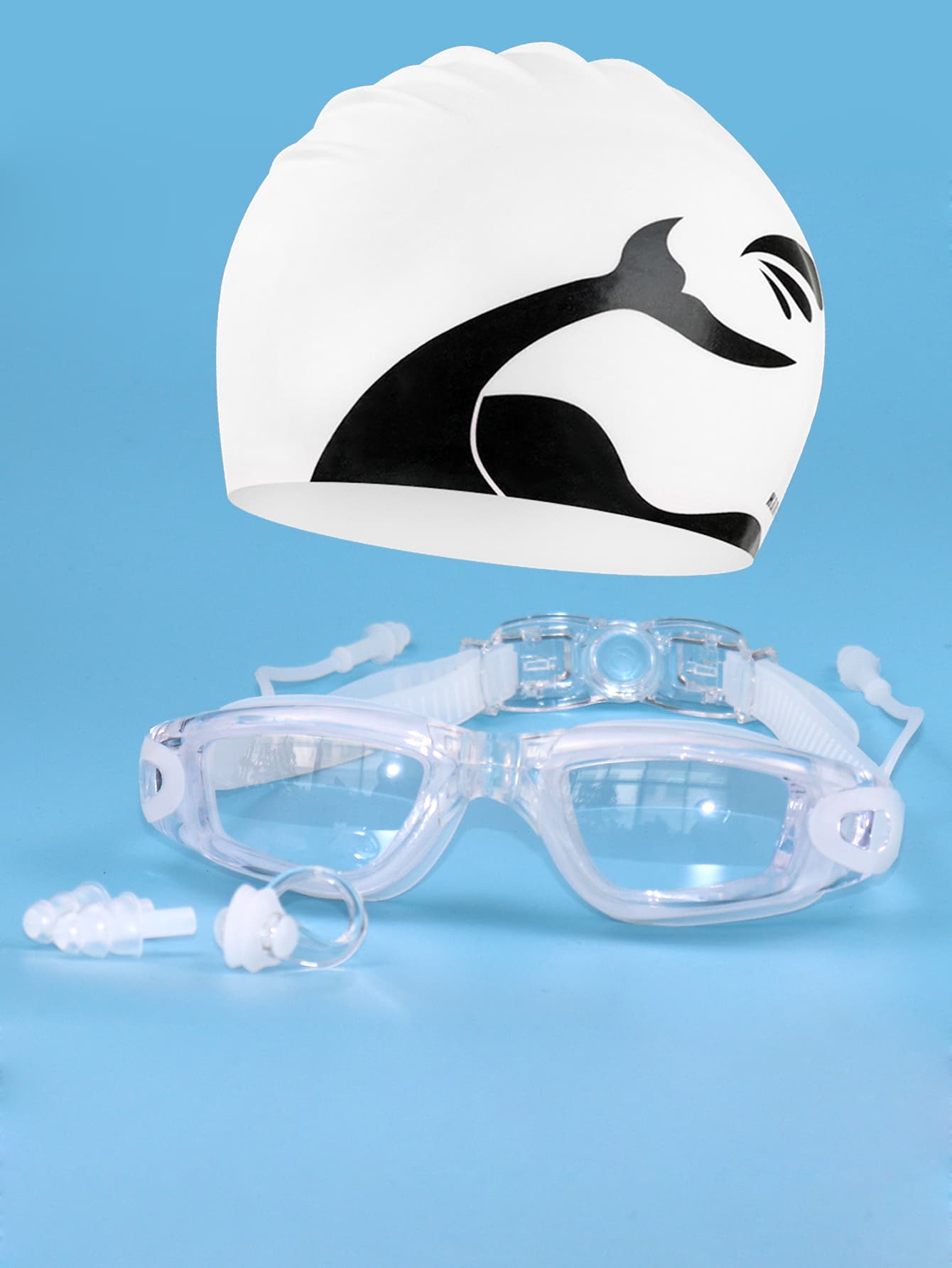 Set de gafas de natación, gorro, tapones para los oídos y pinza nasal con protección antivaho y UV - Blanco - Ver 1