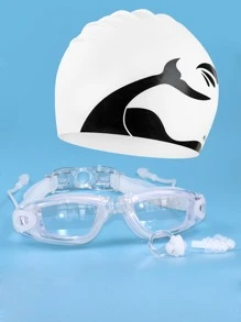 Set de gafas de natación, gorro, tapones para los oídos y pinza nasal con protección antivaho y UV - Blanco - Ver 2