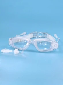 Set de gafas de natación, gorro, tapones para los oídos y pinza nasal con protección antivaho y UV - Blanco - Ver 3