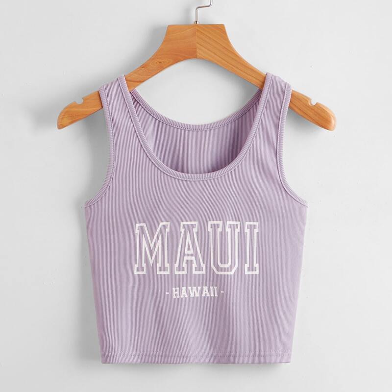 

Letter Ribbed Tank Top, Lilac purple
