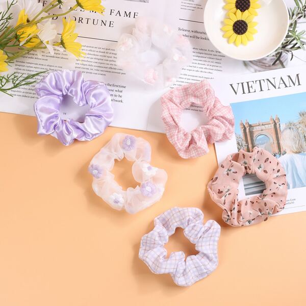 

6pcs Toddler Girls Floral Print Scrunchie, Multicolor