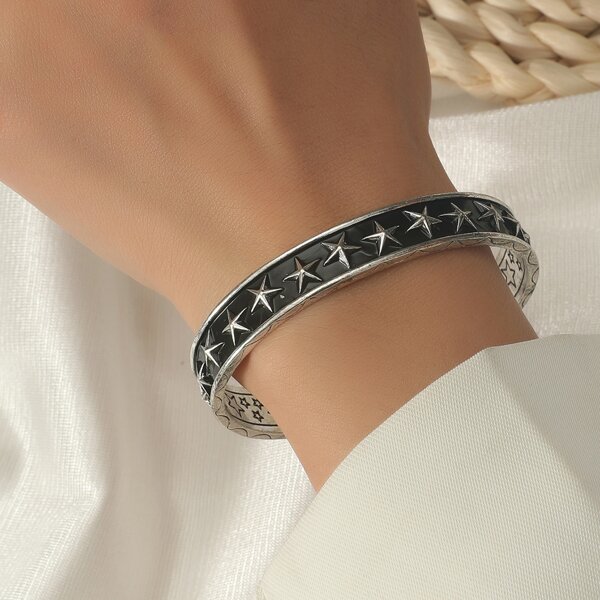 

Star Design Cuff Bangle, Black