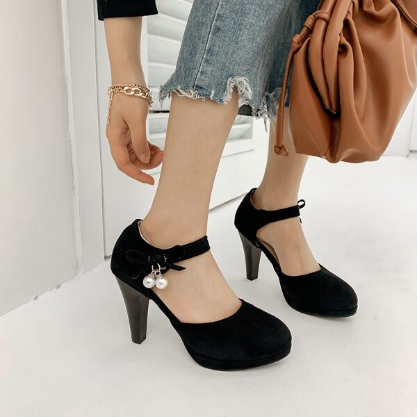 

Faux Pearl Decor Cone Heels, Black