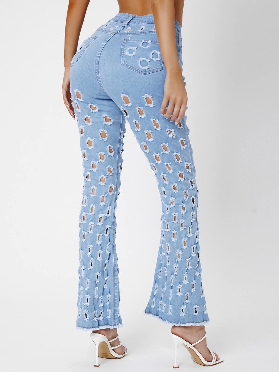 Ripped Raw Hem Flare Leg Jeans
