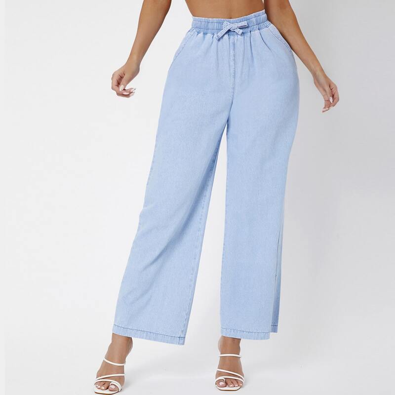 

Tie Waist Wide Leg Jeans, Light wash
