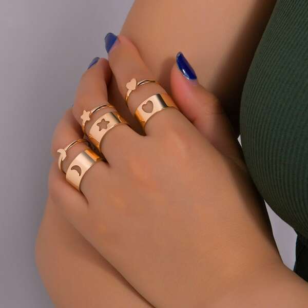 

6pcs Star Decor Ring, Gold