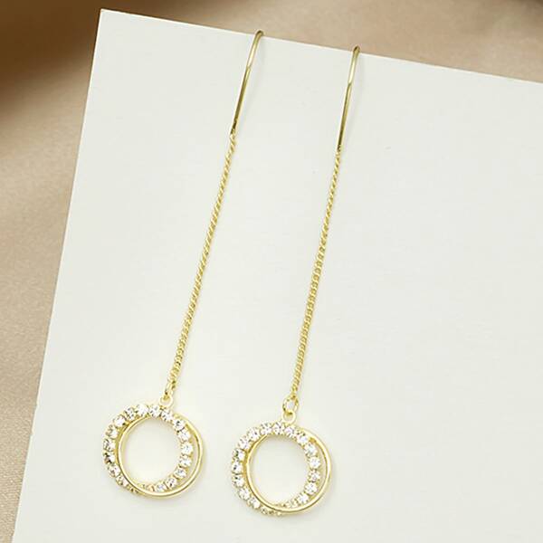 

Rhinestone Round Drop Earrings, Gold