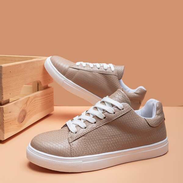 

Lace-up Front Fish Scale Embossed Skate Shoes, Apricot