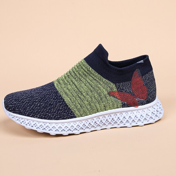 

Two Tone Butterfly Graphic Knit Running Shoes, Multicolor