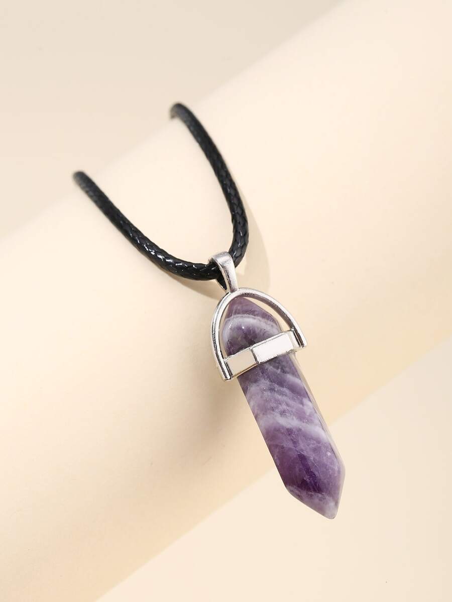 Stone Charm Necklace - Purple - View 1