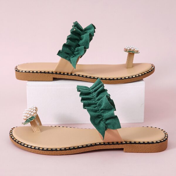 

Ruffle Decor Thong Sandals, Green